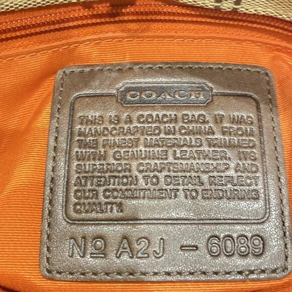 Auth COACH Signature Small Carryall 6089 Khaki Dark Brown Jacquard Leather - Picture 6 of 9